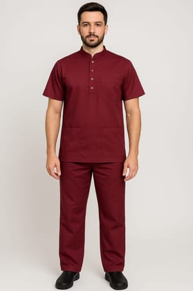 Premium Scrub Set | Unisex Scrub Set | Half Sleeves | Mandarian Collar Scrub | deal For Health Care Professional | Color (Maroon)
