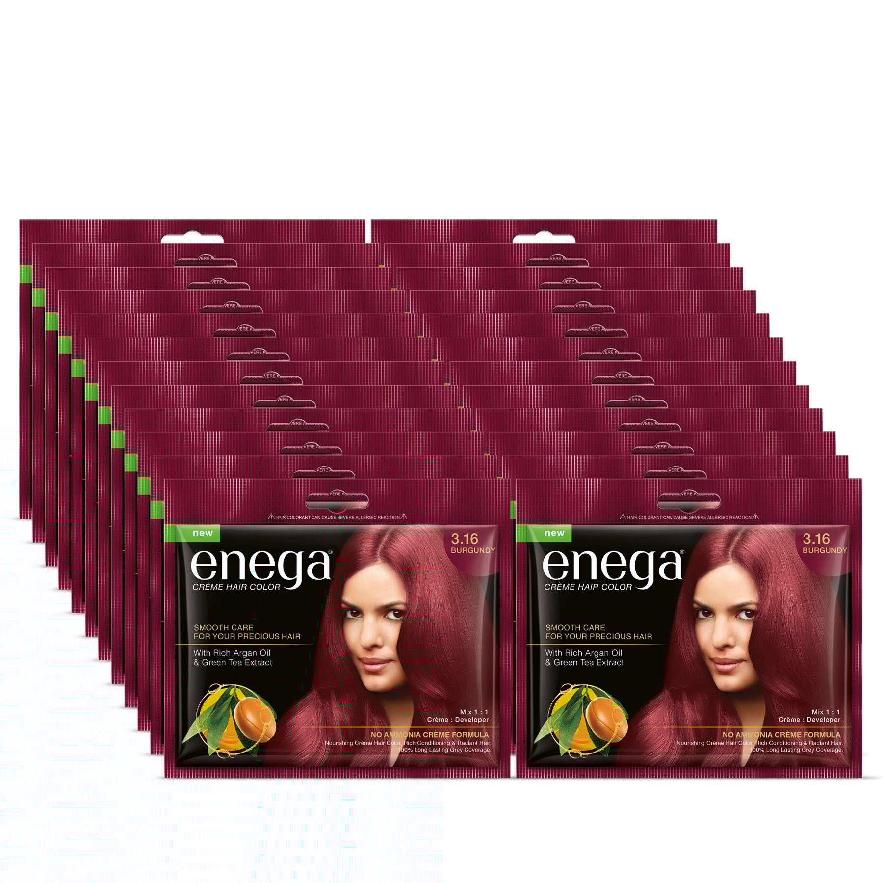 Enega Burgundy Creme Hair Color with Developer - No Ammonia, Long-Lasting Grey Coverage, Nourishing Formula