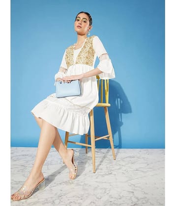 Miss Chase Women Rayon Printed Fit & Flare Dress ( Off White )