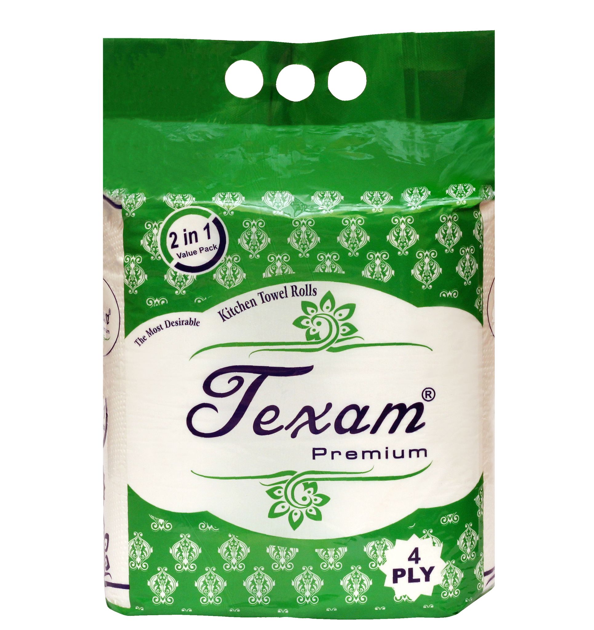 Texam 4 Ply Kitchen Tissue/Towel Paper Roll 300 Sheets | 2 IN 1 -75 PULLS 4 PLY | Soft and Highly Absorbent | 100% Natural Virgin Cellulose Fiber