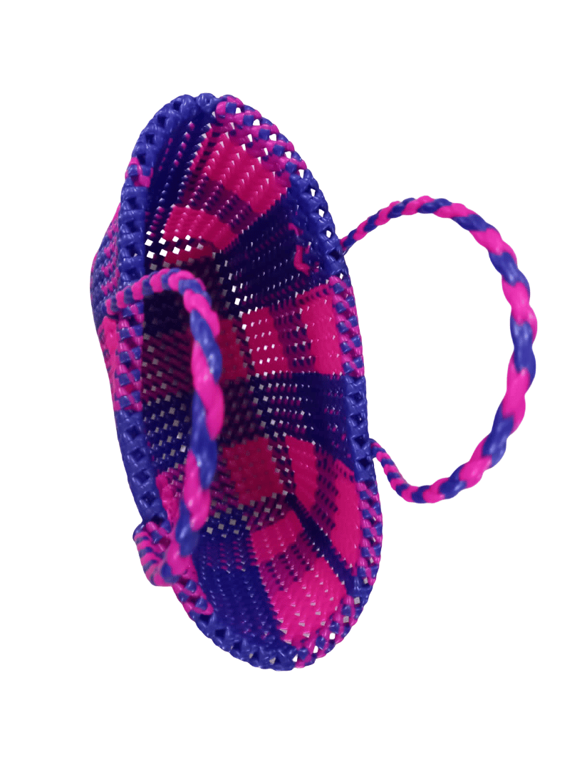 Pink and Blue Woven Basket with Handle