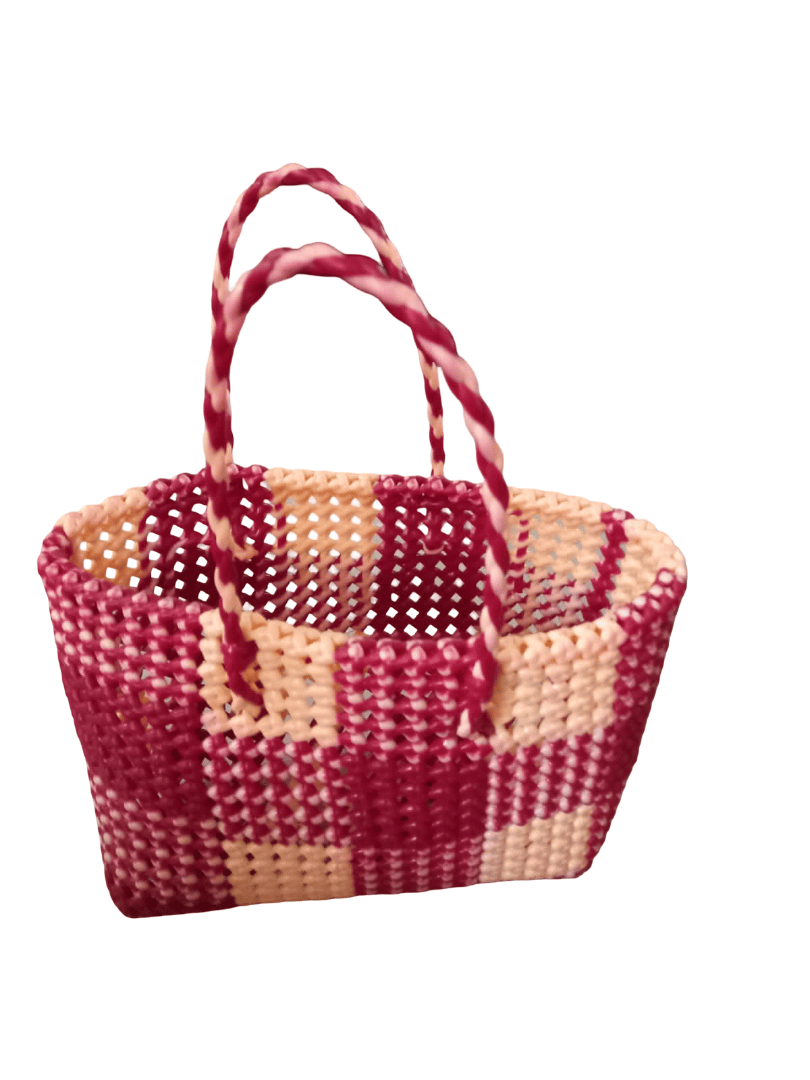 Handcrafted Woven Checkered Basket with Handles