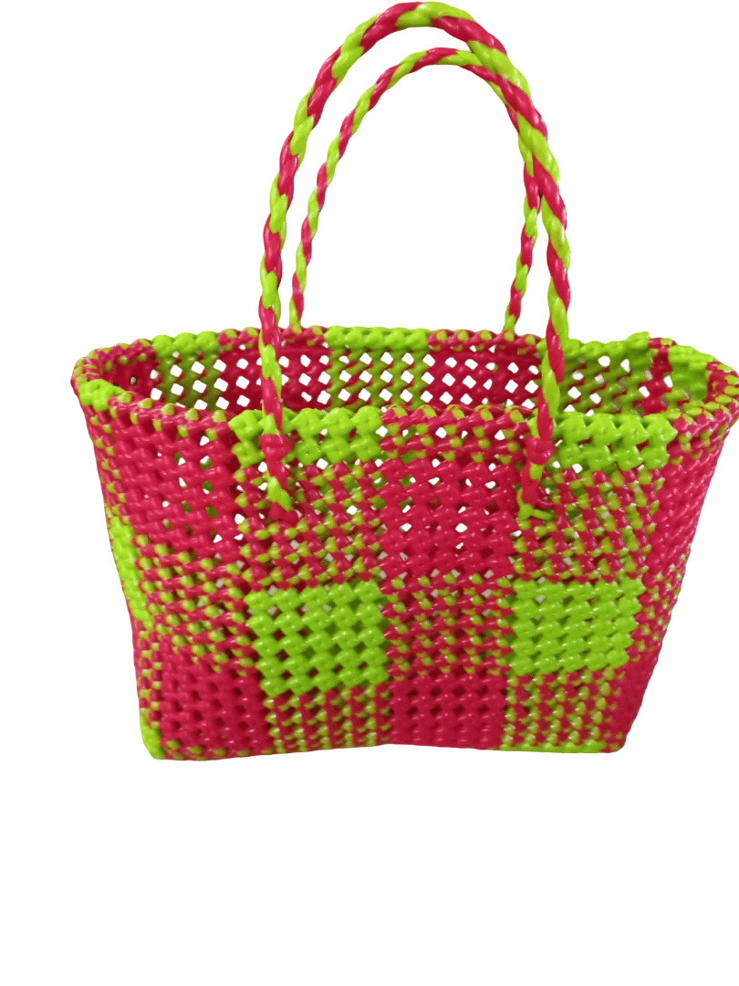 Handwoven Pink & Green Basket - Stylish and Durable Shopping Tote