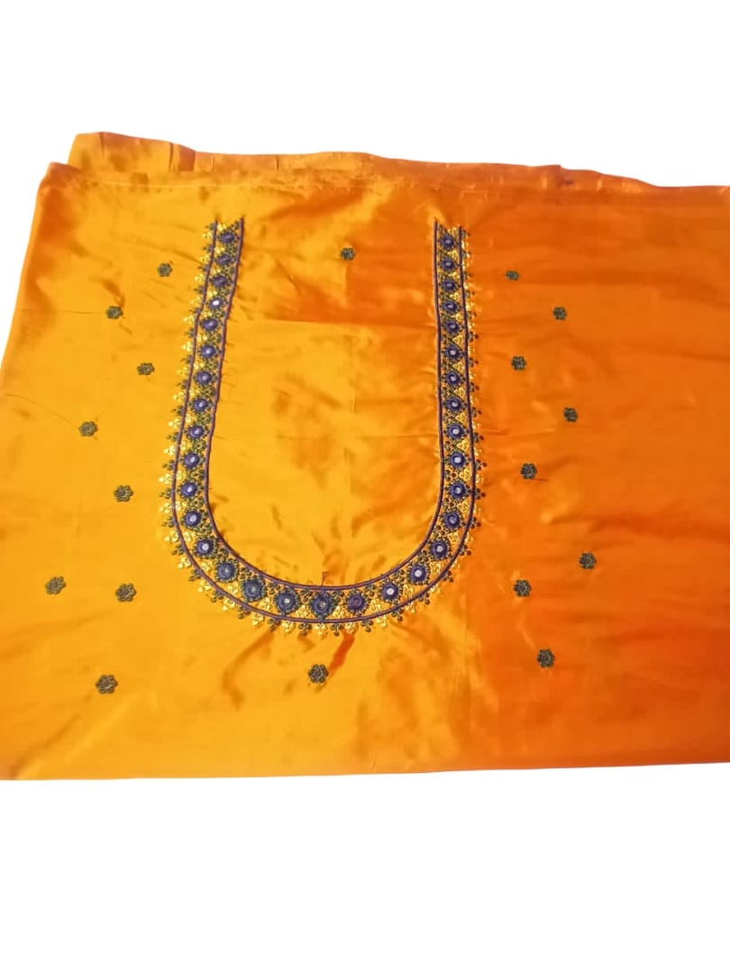 Mustard Yellow Embroidered Blouse with Mirror Work