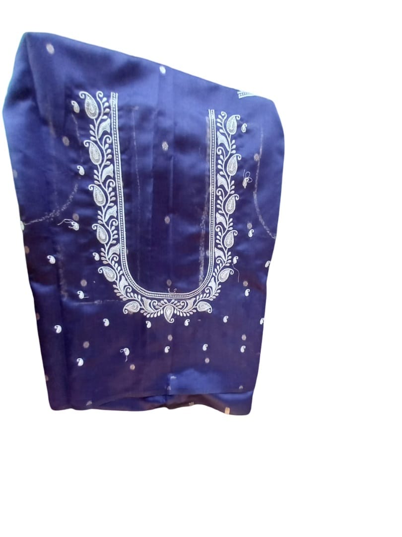 Navy Blue Embroidered Blouse - Elegant & Sophisticated