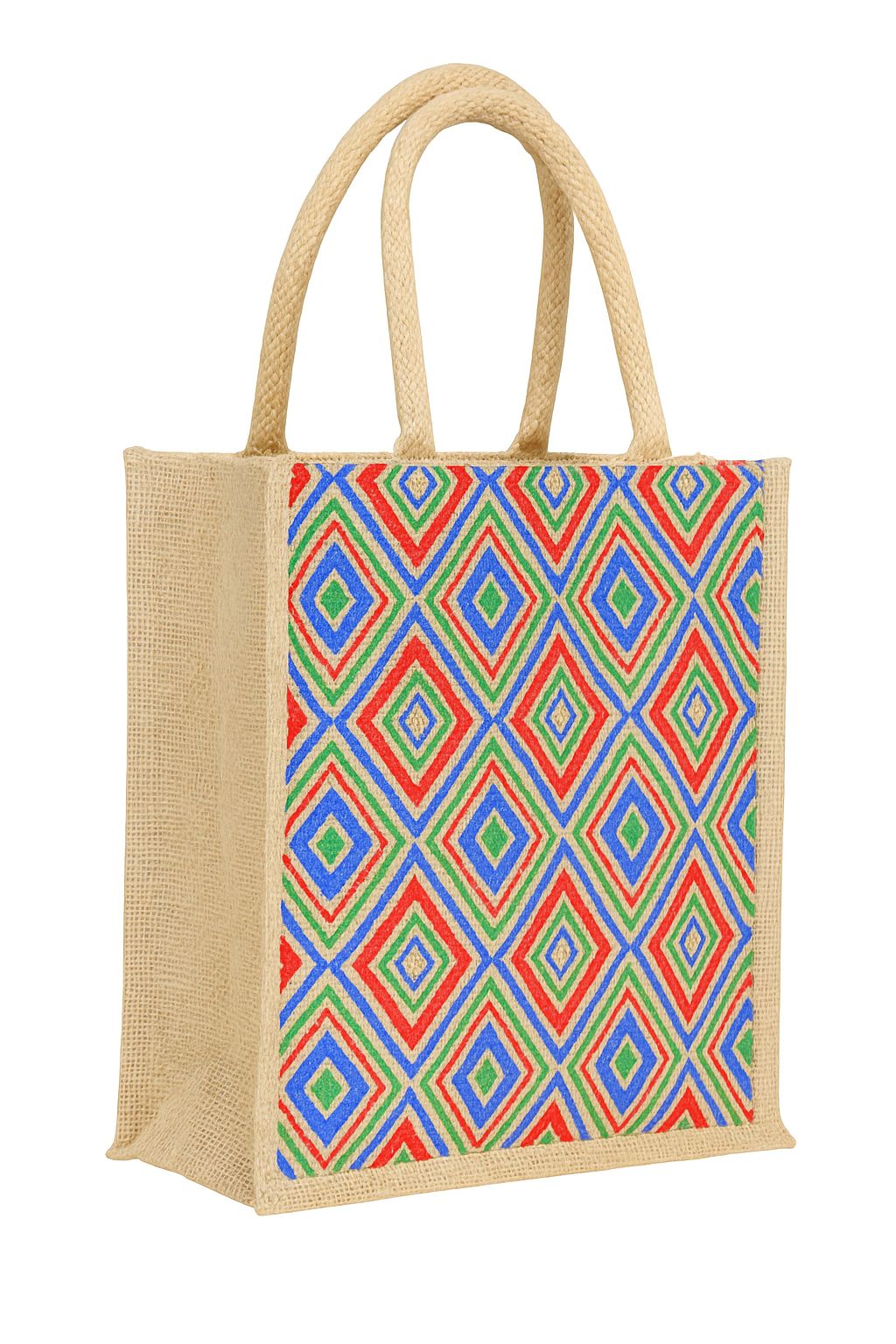 Colorful Geometric Pattern Jute Tote Bag