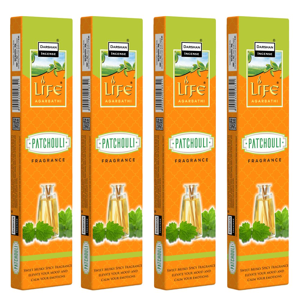 Darshan Incense - Life Patchouli Fragrance Incense Sticks (90g) Pack of 4