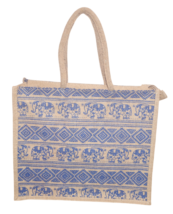 Blue Elephant Jute Tote Bag - Eco-Friendly & Stylish