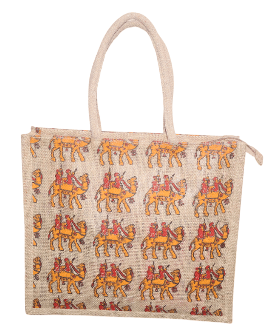 Jute Tote Bag with Camel Rider Design - Eco-Friendly & Stylish