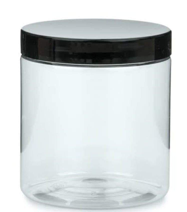 Clear Plastic Jar with Black Lid - Versatile Storage Solution