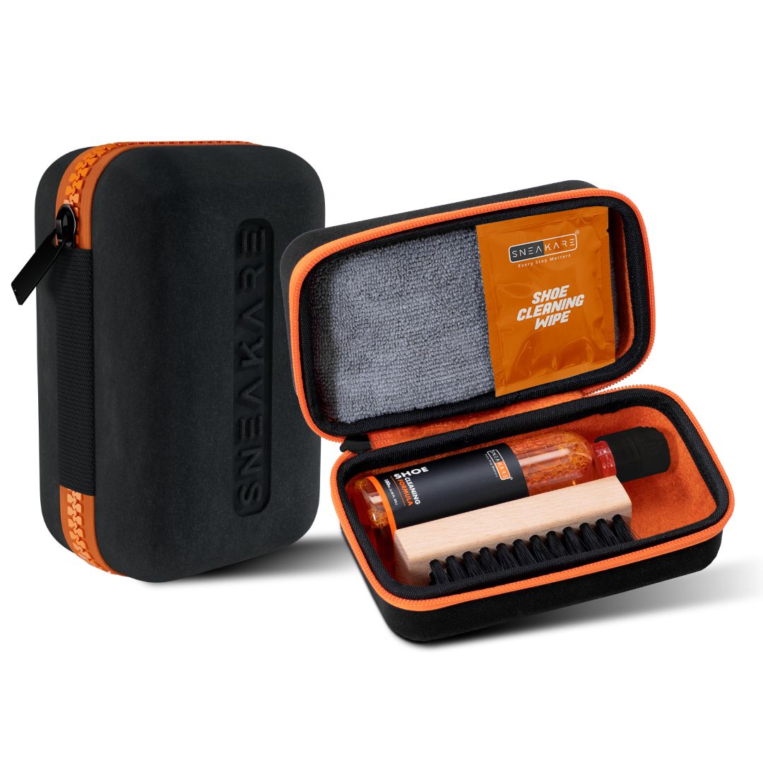 SNEAKARE Travel Shoe Cleaning Kit 100 ml Shoe Cleaner & 1 Medium Bristle Shoe Cleaner Brush, White Shoe Cleaning Kit, Shoe Cleaner Kit For Sneakers