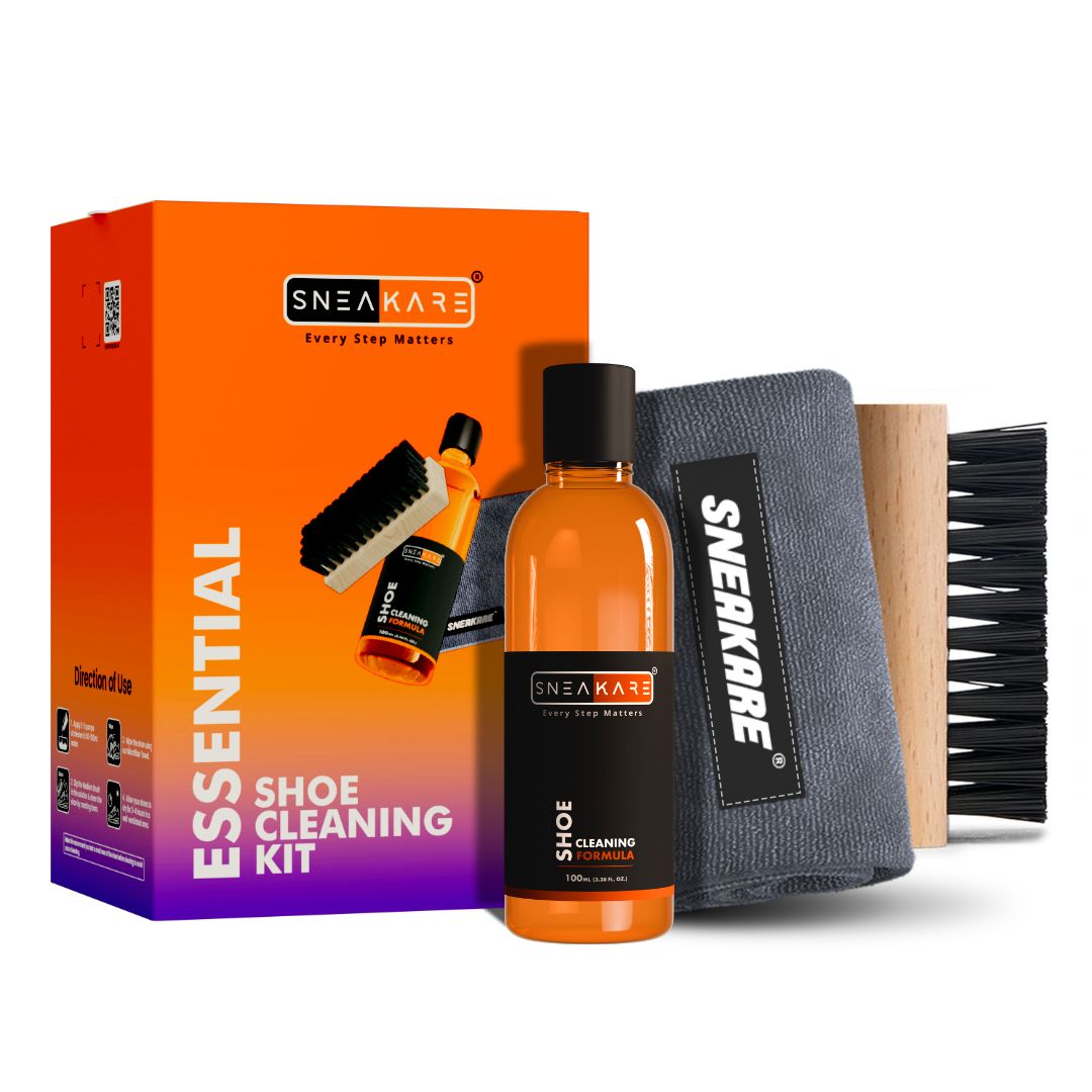 SNEAKARE Essential Shoe Cleaning Kit 100 ml Shoe Cleaner & 1 Medium Bristle Shoe Cleaner Brush, White Shoe Cleaning Kit, Shoe Cleaner Kit For Sneakers, Sports Shoe Cleaner Foam Spray