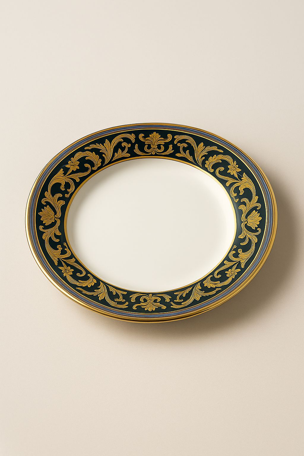 Luxury Designer Ceramic Dinner Plate – Royal Blue & Gold Pattern