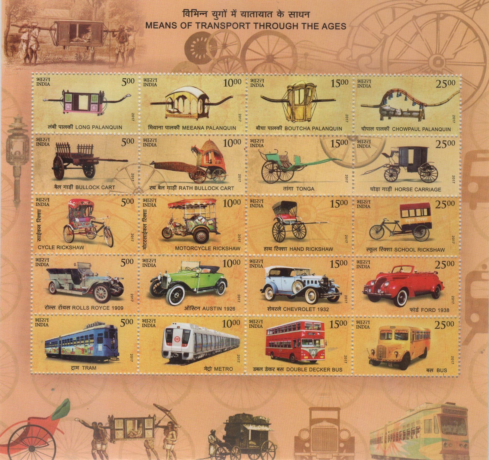 Shobhaphila Indian Mixed Means of Transport Through the Ages Sheetlet Stamp ( 25th March 2017)