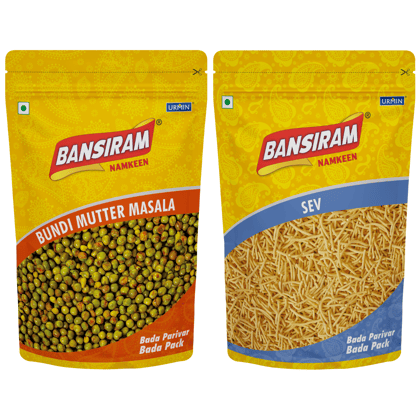 Bansiram Namkeen Bundi Mutter Masala & Namkeen Sev (375g Each) - 750gm.