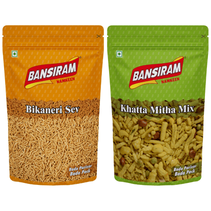 Bansiram Namkeen Bikaneri Sev (375gm) & Khatta Mitha Mix (400gm) Combo Pack - 775 gm