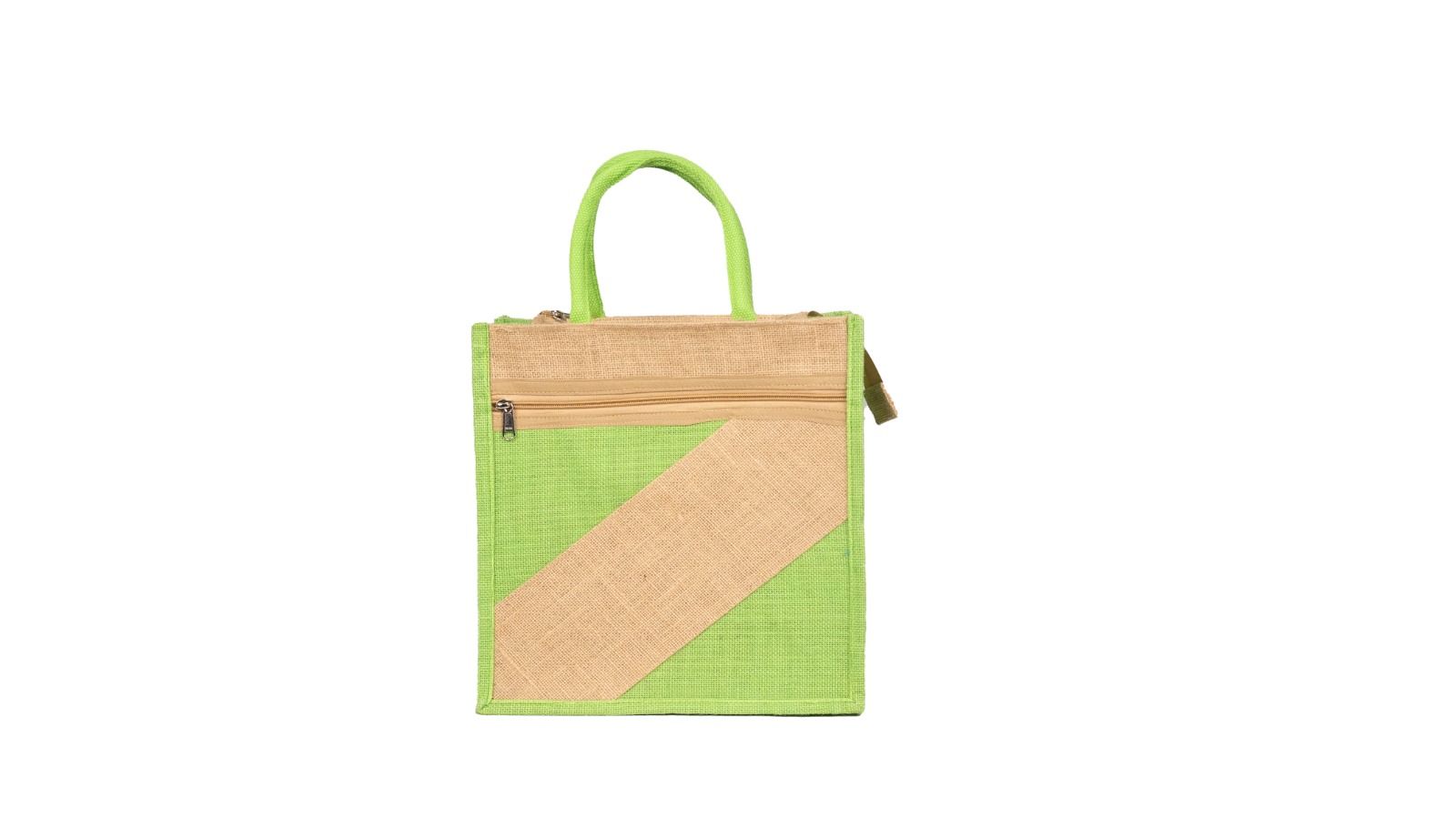 Eco-Friendly Green Jute Tote Bag with Zipper