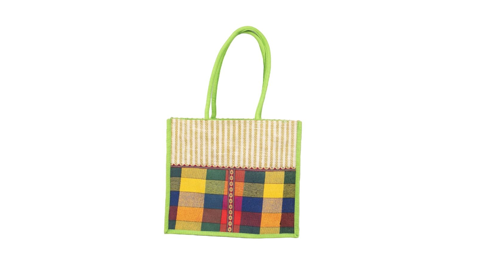 Colorful Patchwork Jute Tote Bag - Eco-Friendly & Stylish