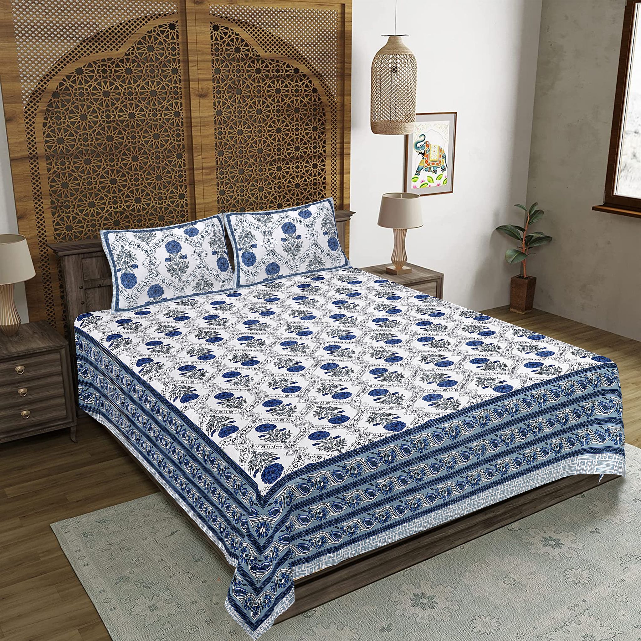 King Size Cotton Double Bedsheet (93x108 inches) with 2 Pillow Covers-(DGDB-CN)