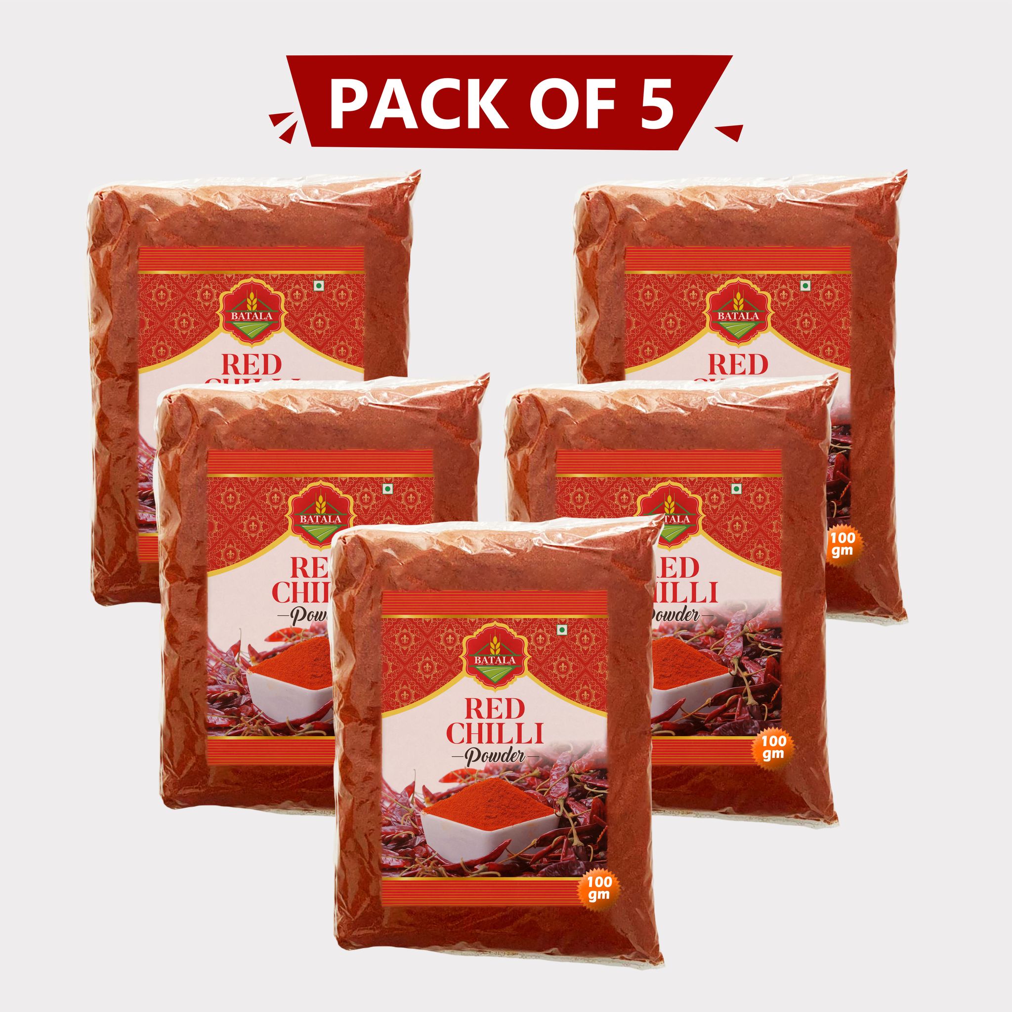 Red Chilli Powder 500 gm (Pack of 5 x 100gm) by Batala – Vibrant Color and Authentic Taste.