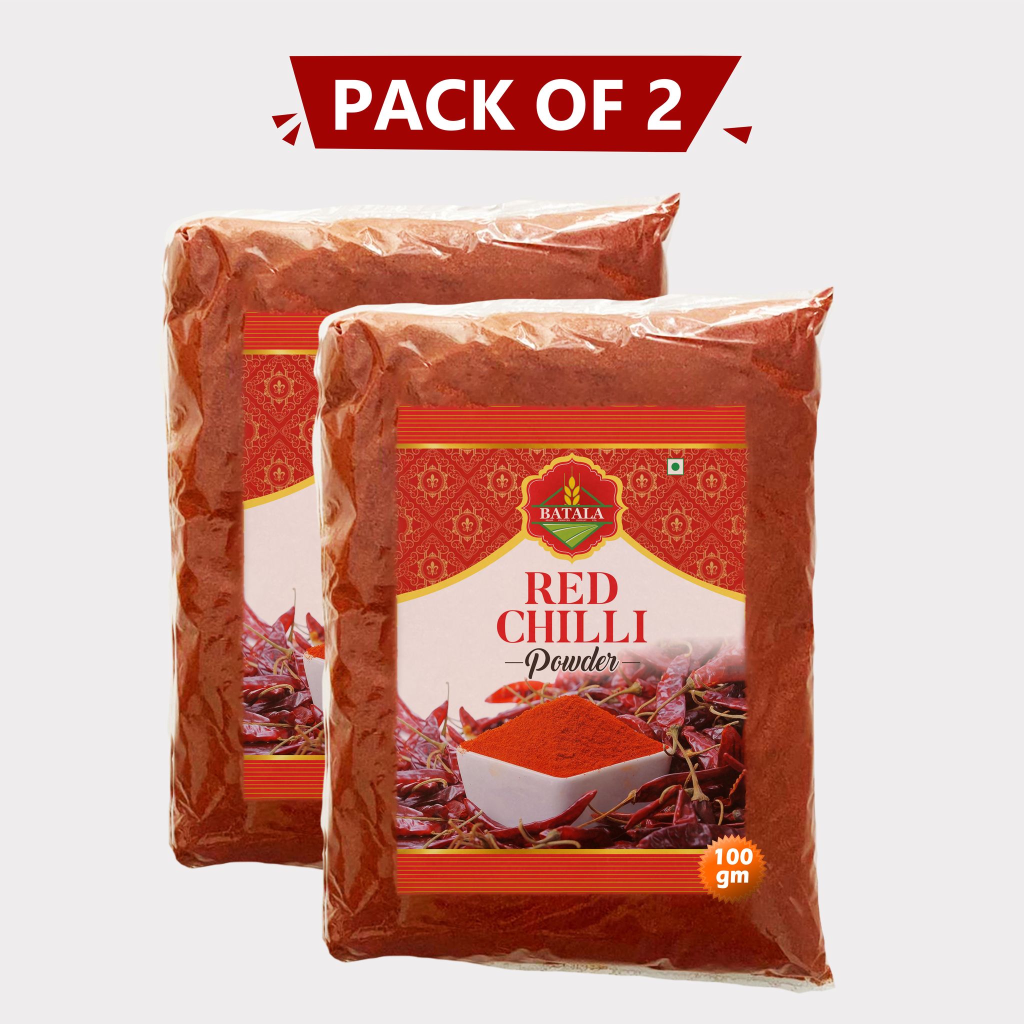 Red Chilli Powder 200 gm (Pack of 2 x 100gm) by Batala – Vibrant Color and Authentic Taste. 
