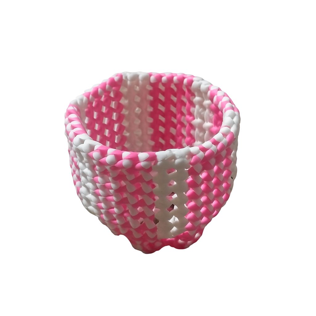 Handwoven Pink & White Basket - Decorative Storage