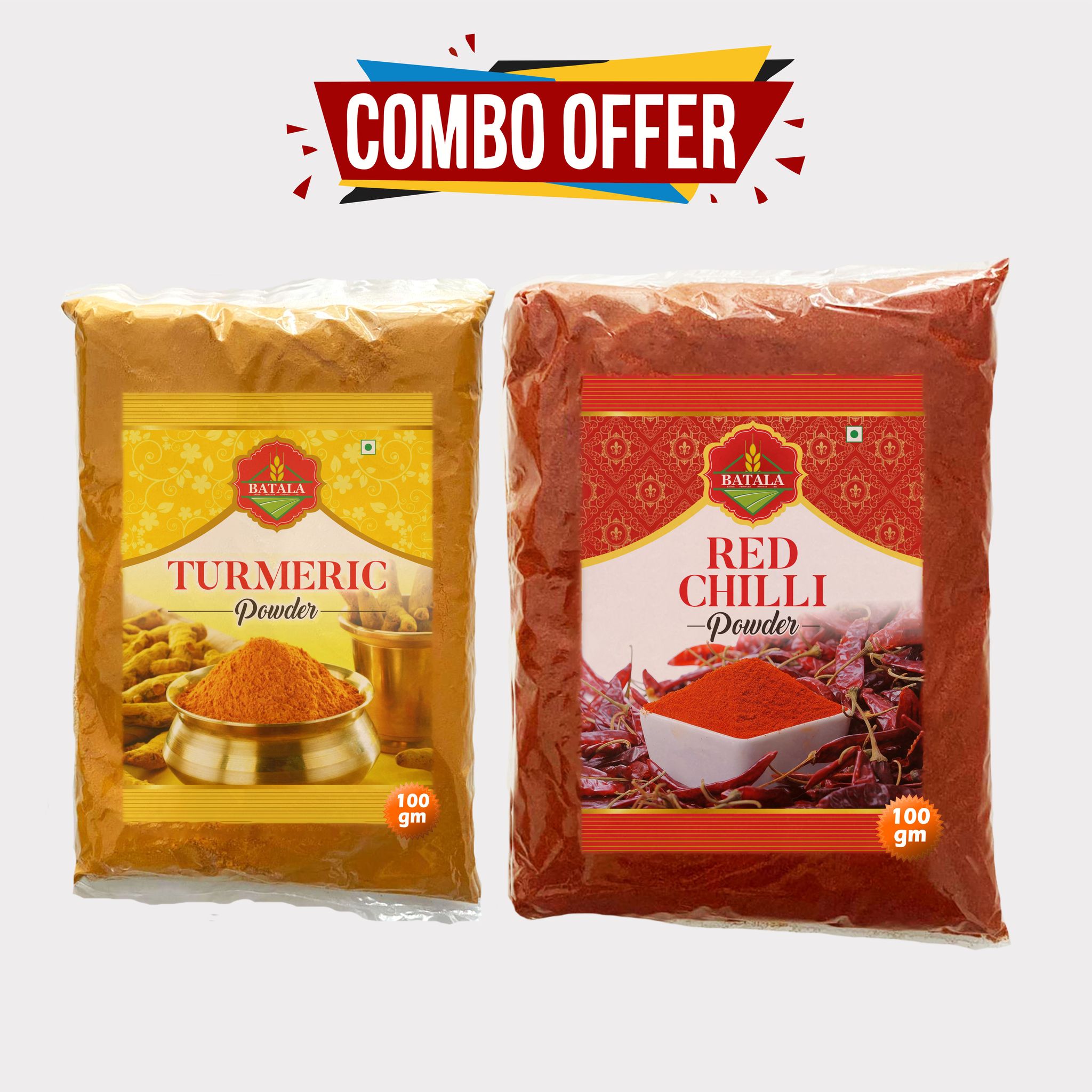 Turmeric & Red Chilli Powder Combo Pack of 2 (100g Each) by Batala – Pure, Natural & Farmer-Made. 