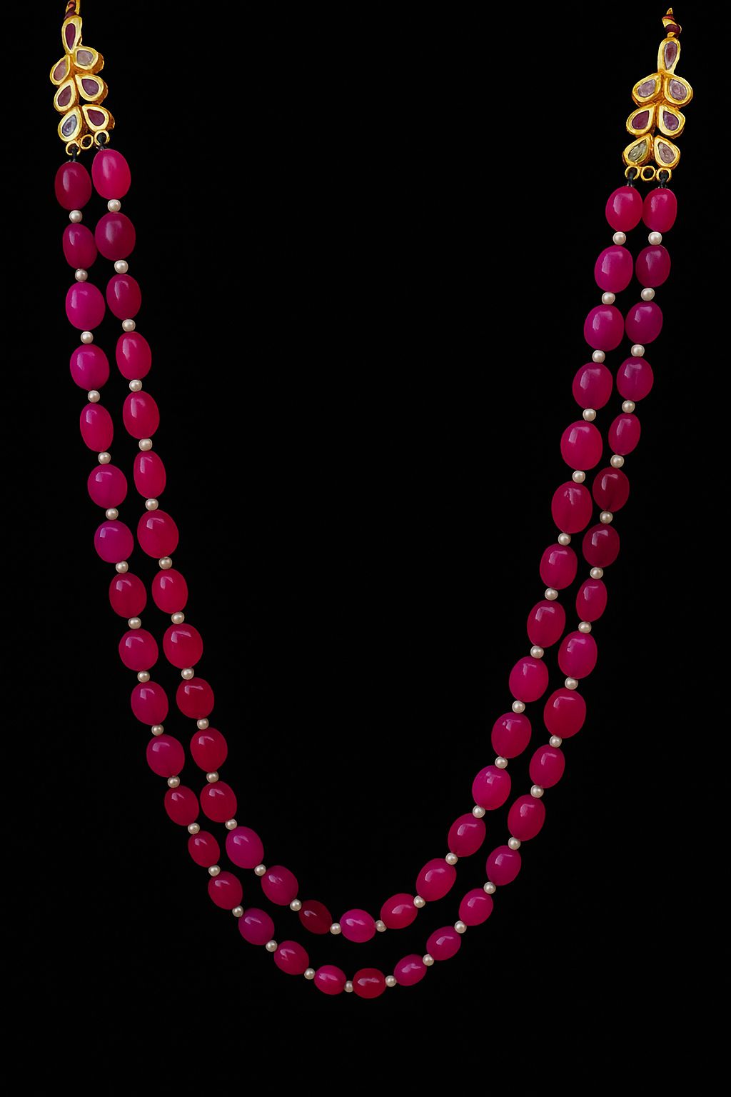 Elegant Ruby Bead Necklace with Pearl Accents