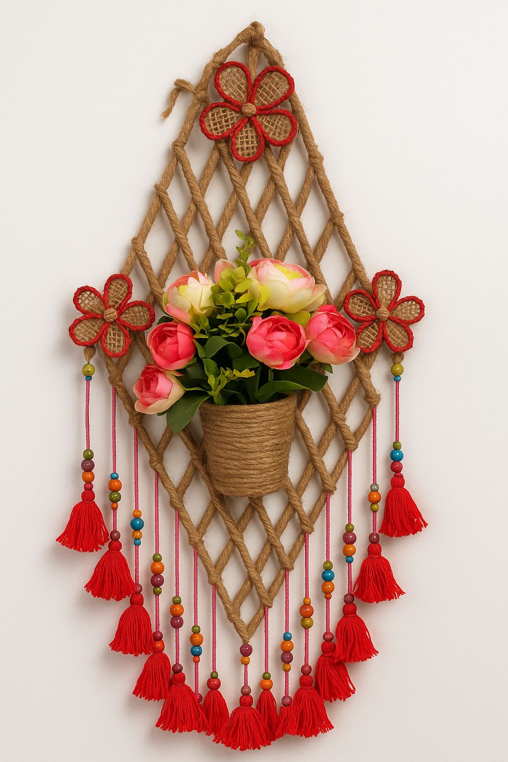 Rustic Bloom Macrame Wall Hanging with Floral Pot Decor