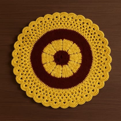 Handmade Crochet Floral Coaster - Yellow and Burgundy Handmade Crochet Floral Coaster - Yellow and Burgundy