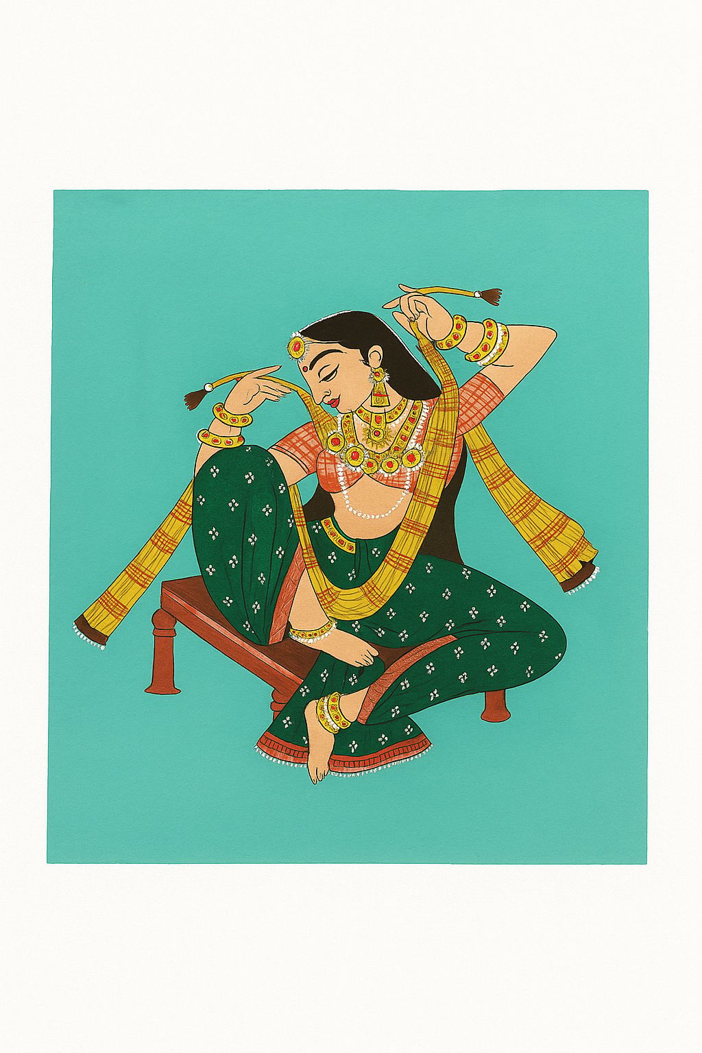 Indian Miniature Painting of a Woman in Traditional Attire