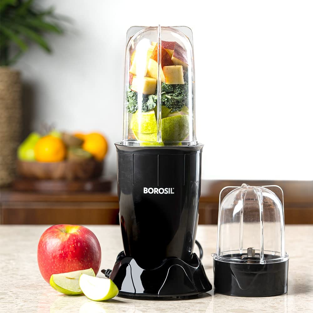 Borosil NutriFresh Blender & Grinder, 500 ml Blending Jar, 300 ml Chutney Jar, For Blending Smoothies & Chutneys, Dry Grinding Spices , 400 W