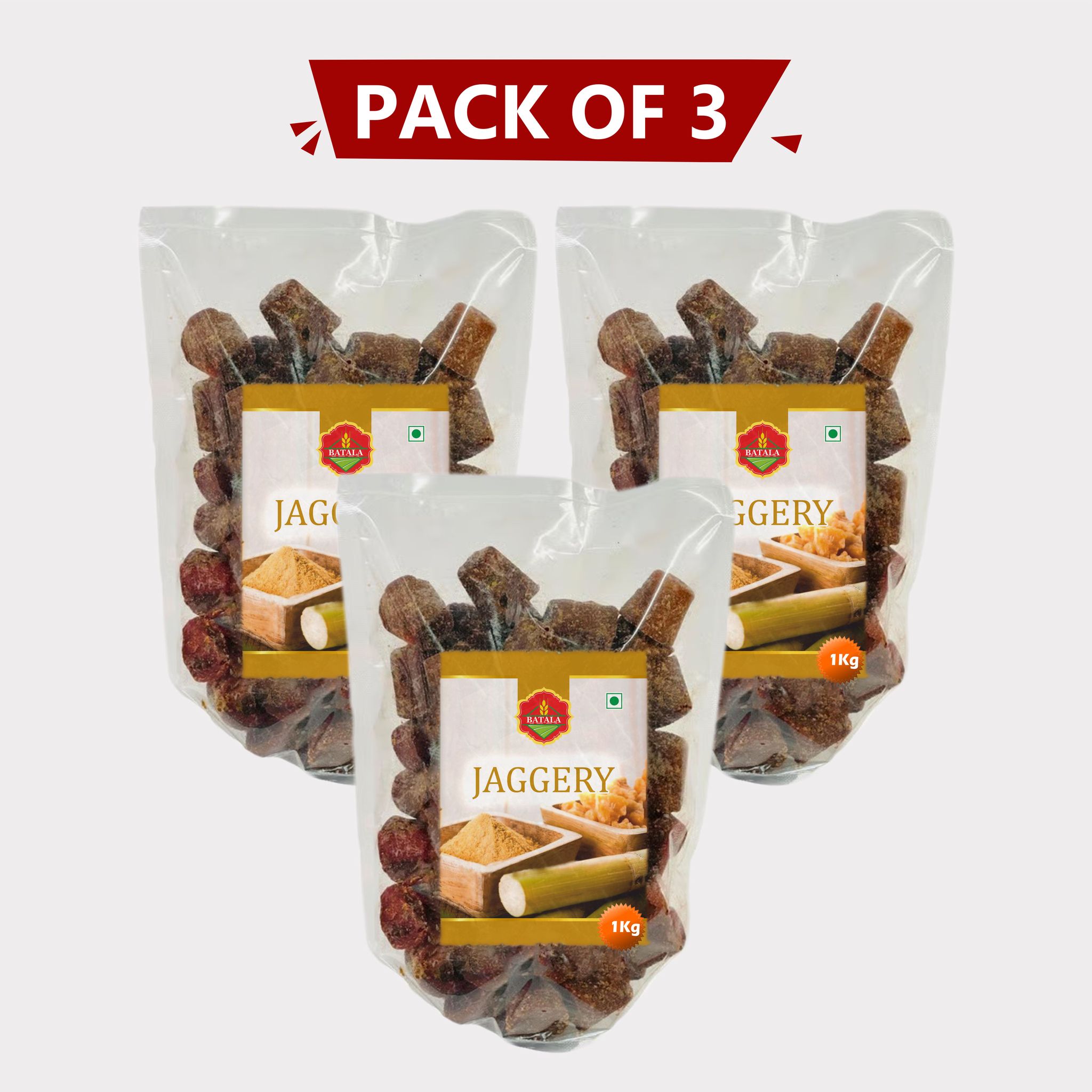 Jaggery 3 kg (Pack of 3) by Batala – Pure & Natural Sweetness. 