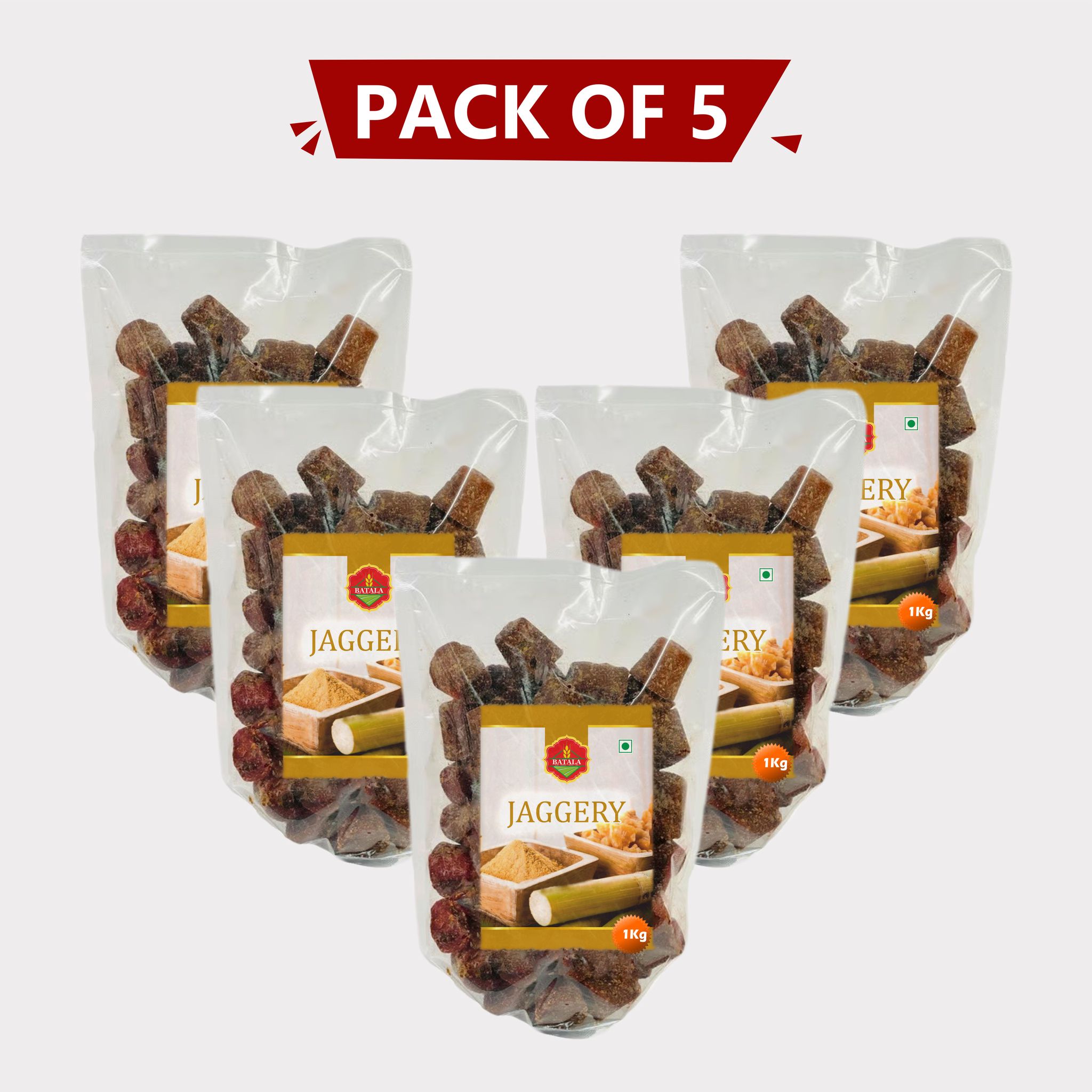 Jaggery 5 kg (Pack of 5 x 1kg) by Batala – Pure & Natural Sweetness. 
