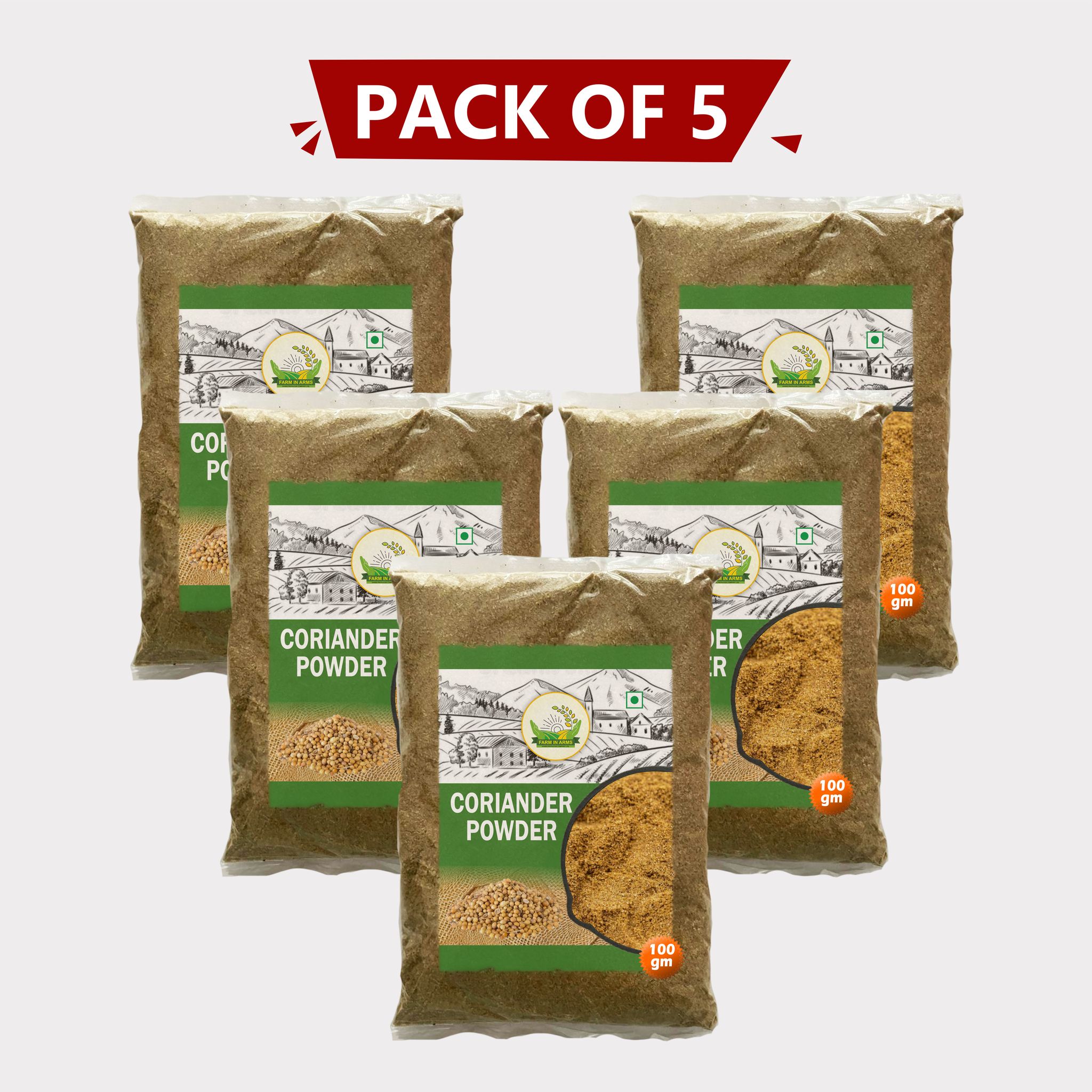 Coriander Powder 100gm (Pack of 5) by Arms Krishi Pure Coriander Powder - Natural Color & Authentic Taste.