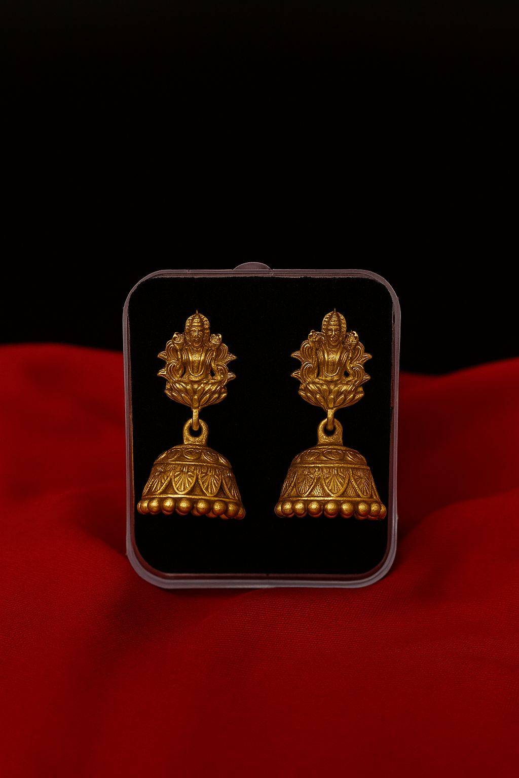 Gold Lakshmi Deity Earrings - Traditional Indian Jewelry