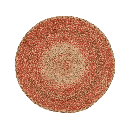 Round Jute Door Mat - Natural & Red Tones - Eco-Friendly & Durable