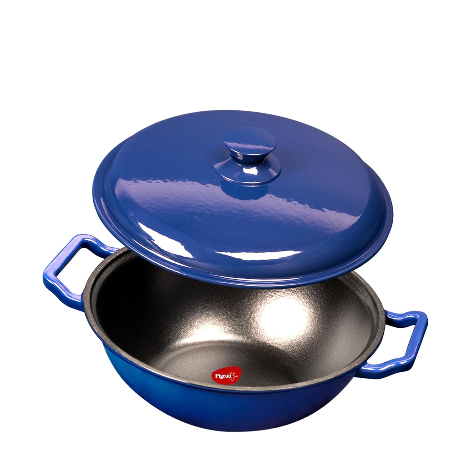 Pigeon by Stovekraft Cast Iron Kadai with Cast Iron Lid | Medium, 24 cm | Enamel Coated | Luxurious Mirror Finish | Toxin-Free | High Pressure Casting | Cook with Style, Elegance & Comfort