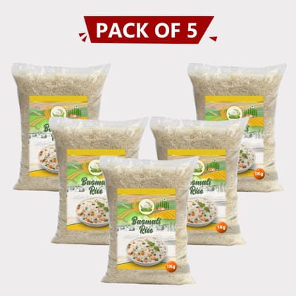 Premium Long Grain Basmati Rice 5kg (Pack of 1kg × 5 packet) by Arms Krishi – Extra Long Grain, Fragrant & Pure Chawal