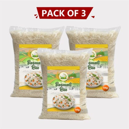 Premium Long Grain Basmati Rice 3kg (Pack of 1kg × 3 packet) by Arms Krishi – Extra Long Grain, Fragrant & Pure Chawal