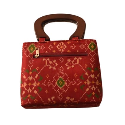 Traditional Ikat Handbag with Wooden Handle
