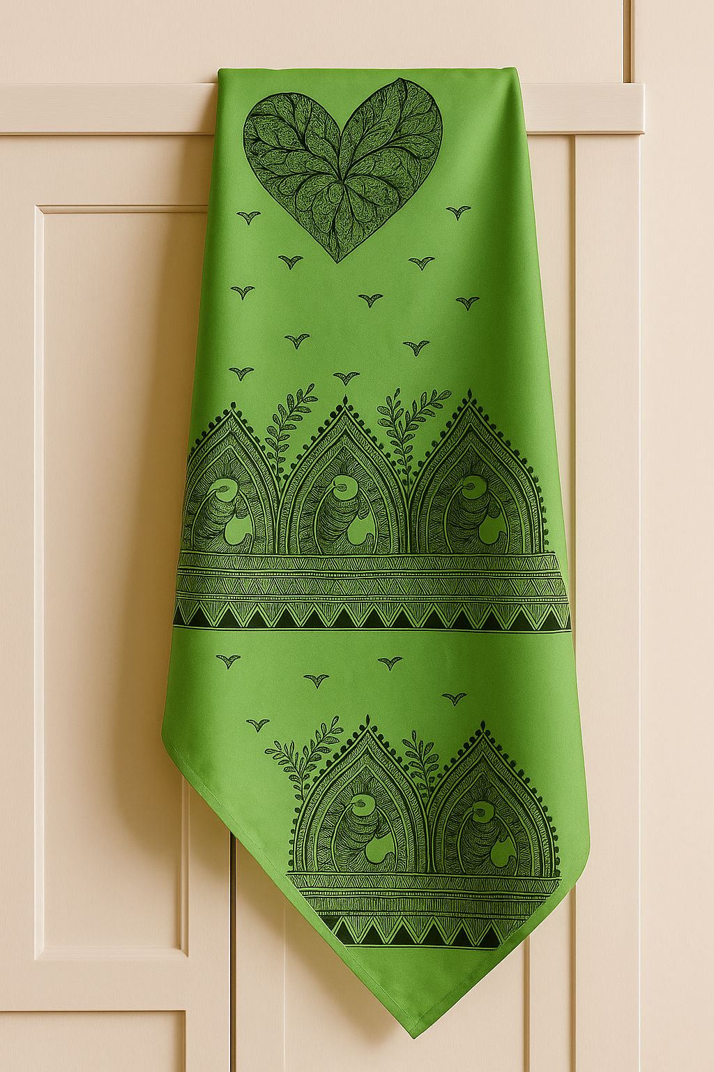 Handcrafted Madhubani Art Silk Stole – Green