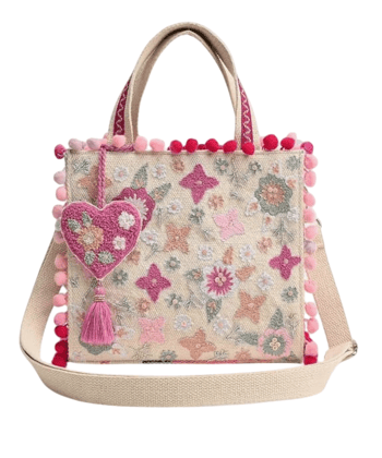 Jute and Cotton Fabric (with embroidery and pom-poms) Jute and Cotton Fabric (with embroidery and pom-poms)