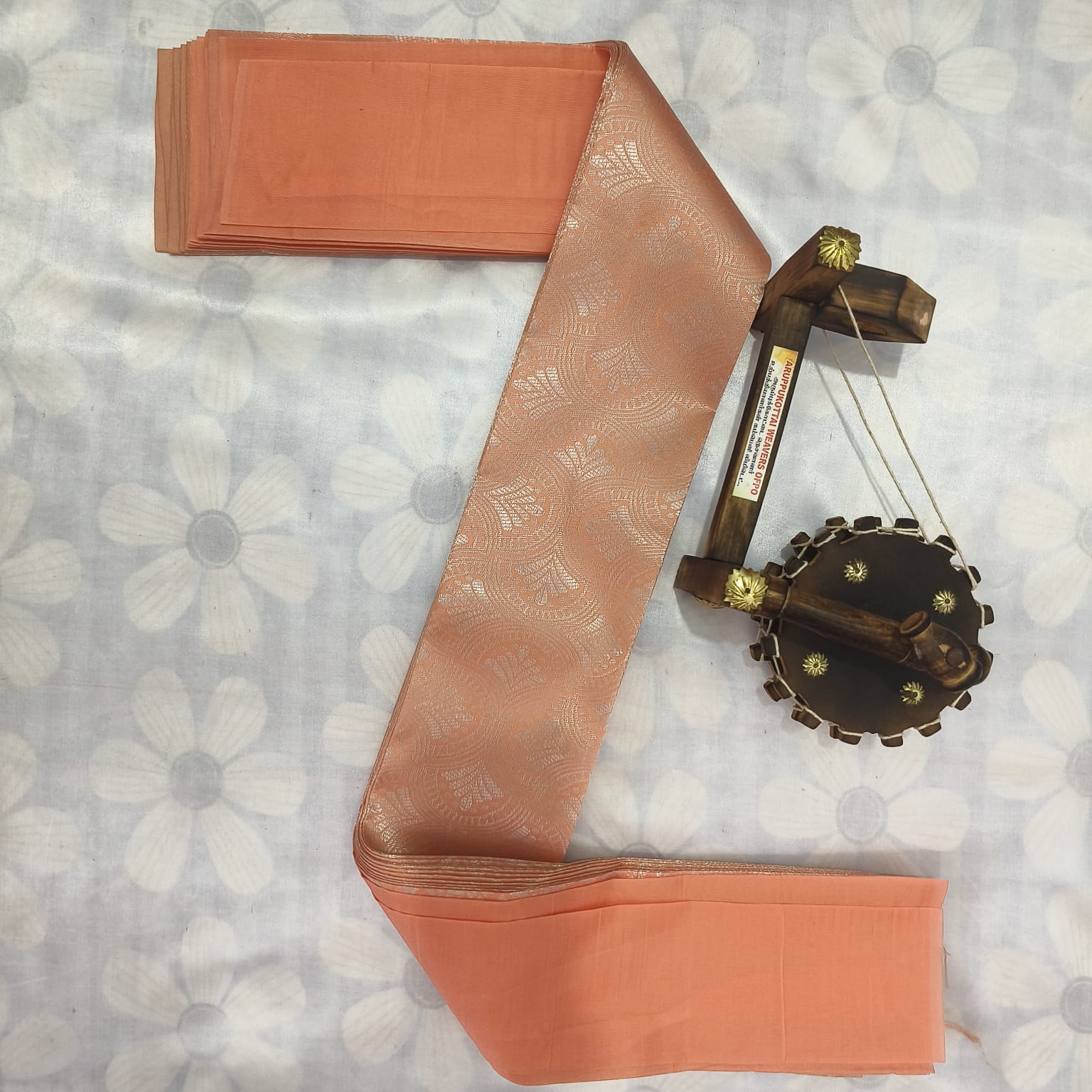 Kubera Silk Cottton Saree&nbsp;with Blouse - Peach Orange