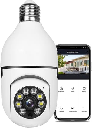 Latest 3MP Full HD Smart Wi-Fi CCTV Home Security Camera 360° with Pan Tilt Bulb Camera View & Talk 128GB SD Card Support (Not Included) Perfect for Home Office Monitoring (K-802)