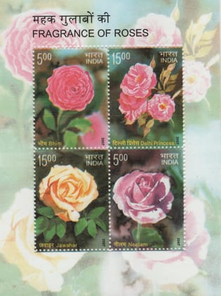 Shobhaphila's 2007 Fragrance of Roses Indian Miniature Sheet Stamp ( 7th Feb 2007)