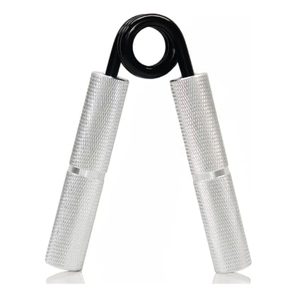 Metal Hand Grip Exerciser, Forearm Wrist Muscle Trained Fitness Grip Non-Slip Handles, Extra Strong Steel Spring, Knurled Design Silver (Set of 1)