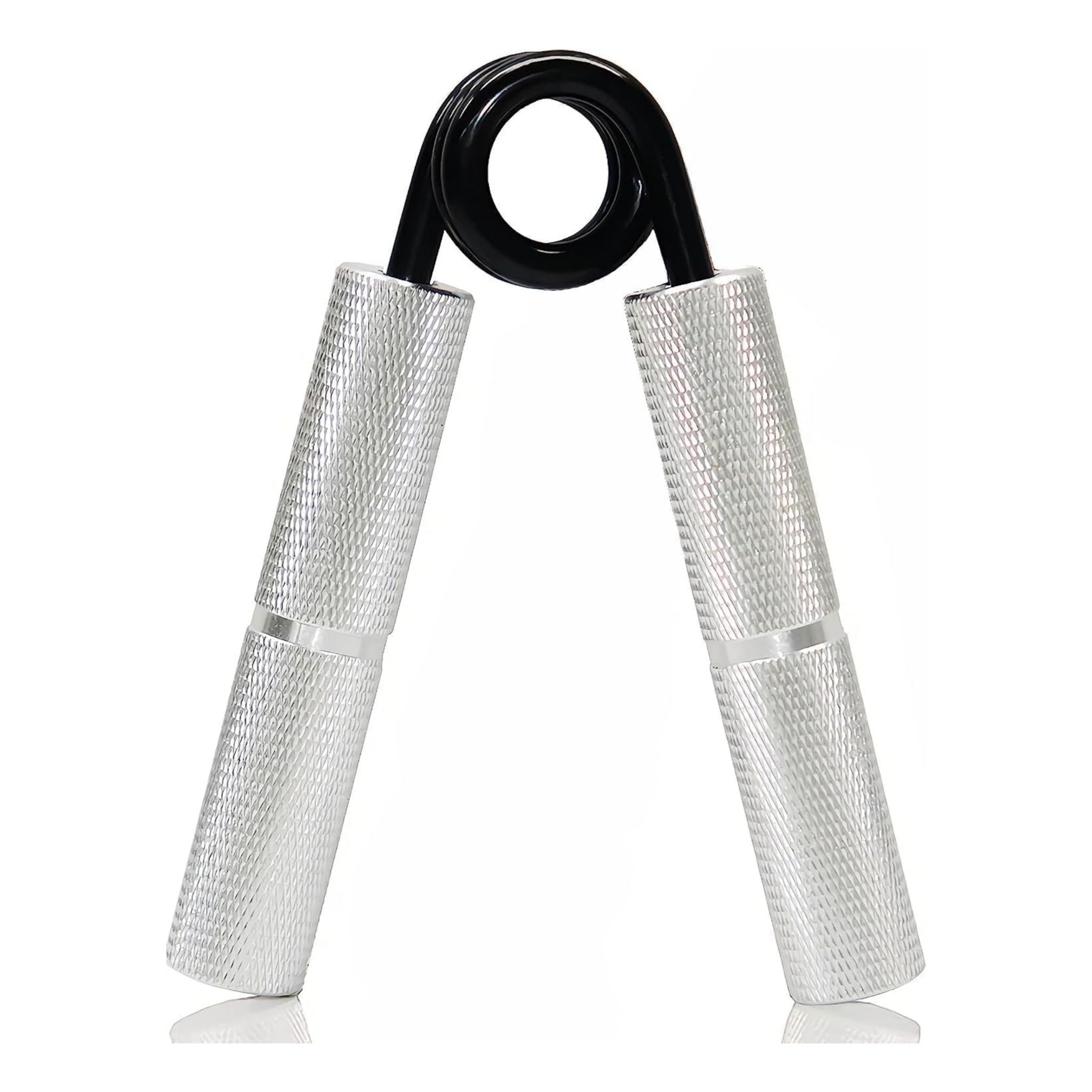 Metal Hand Grip Exerciser, Forearm Wrist Muscle Trained Fitness Grip Non-Slip Handles, Extra Strong Steel Spring, Knurled Design Silver (Set of 1)
