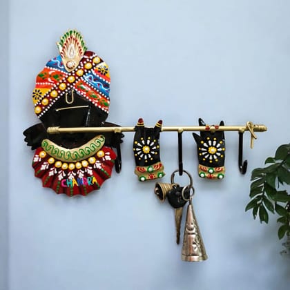 CHANDRA CRAFT STORE Krishna Key Holder | Lord Krishna-Themed Wrought Iron Wall Hook | Decorative Key Hanger for Home Entrance, Living Room & Temple Wall | Handcrafted Ethnic Art | Pack of 1