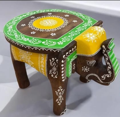 CHANDRA CRAFT STORE Wooden Hand-Painted Elephant Stool | Decorative Rajasthani Style Showpiece for Home, Living Room & Corner Décor | Traditional Handcrafted Wooden Art | Pack of 1
